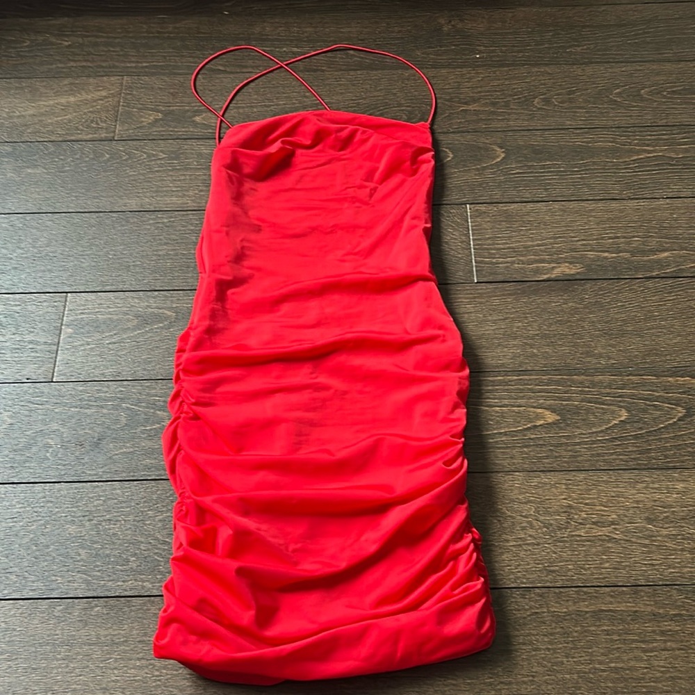 Women’s red open back tiger mist dress